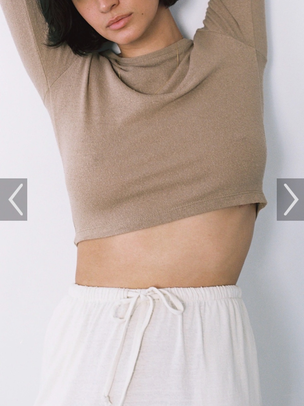 OZMA Cropped Long Sleeve Top in Camel Brown